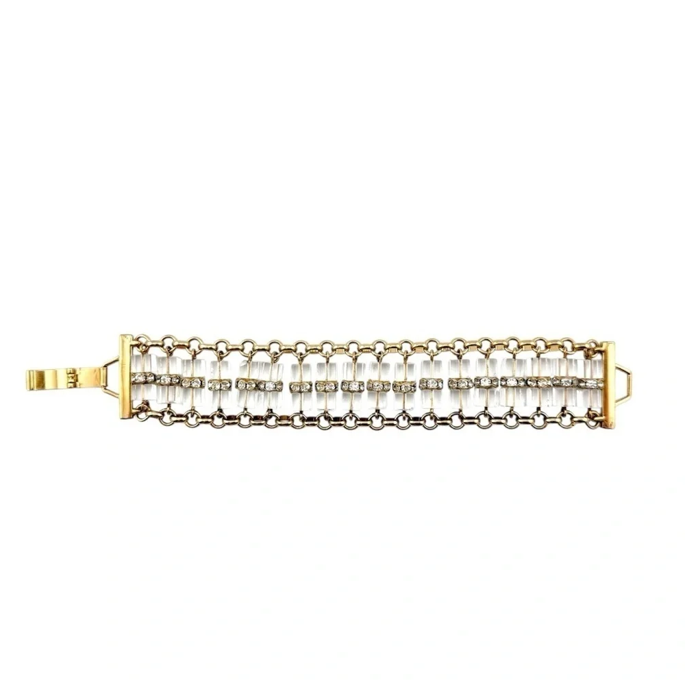 J. Crew Gold Tone and Clear Double-Row Bracelet with Rhinestones